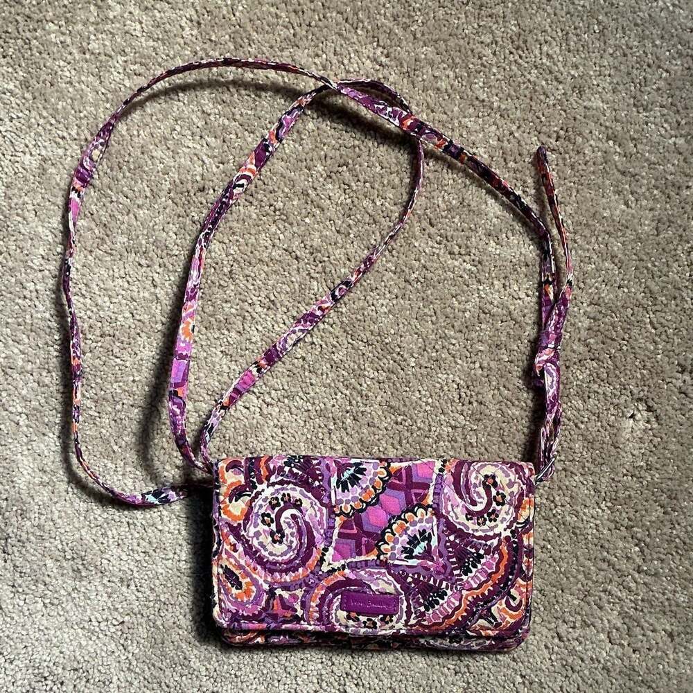 Vera Bradley Purple Paisley Quilted Crossbody Wallet Bag